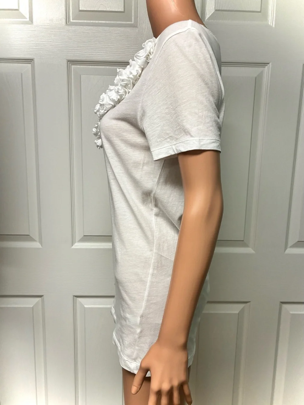 J. Crew Tissue Cotton Tee, Oversized, Scoop Neck, Rosettes, EUC. White, Size Med